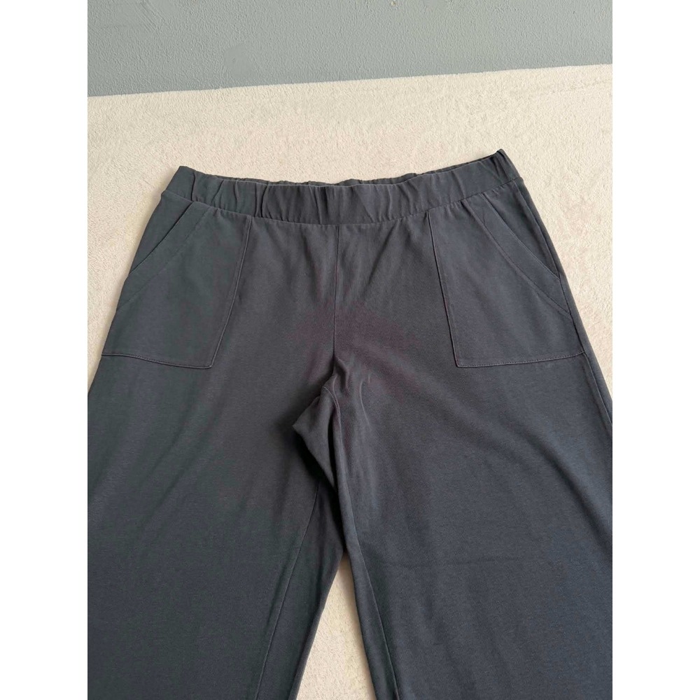 Pure Jill Women L Petite Gray Crop Pants Wide Leg Knit Elastic Waist Pockets